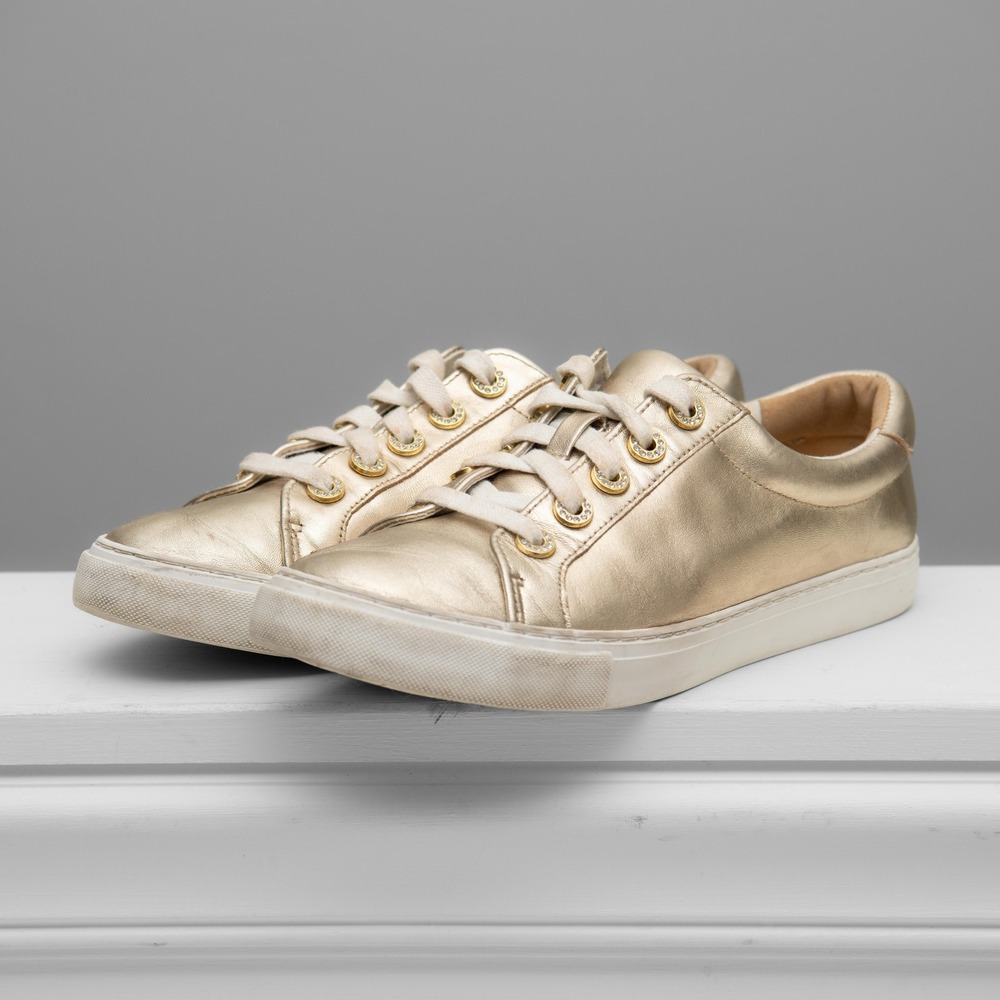Lilly Pulitzer Sneakers Sz 10 Gold Metallic Leather Sparkle Rhinestone Glam Chic